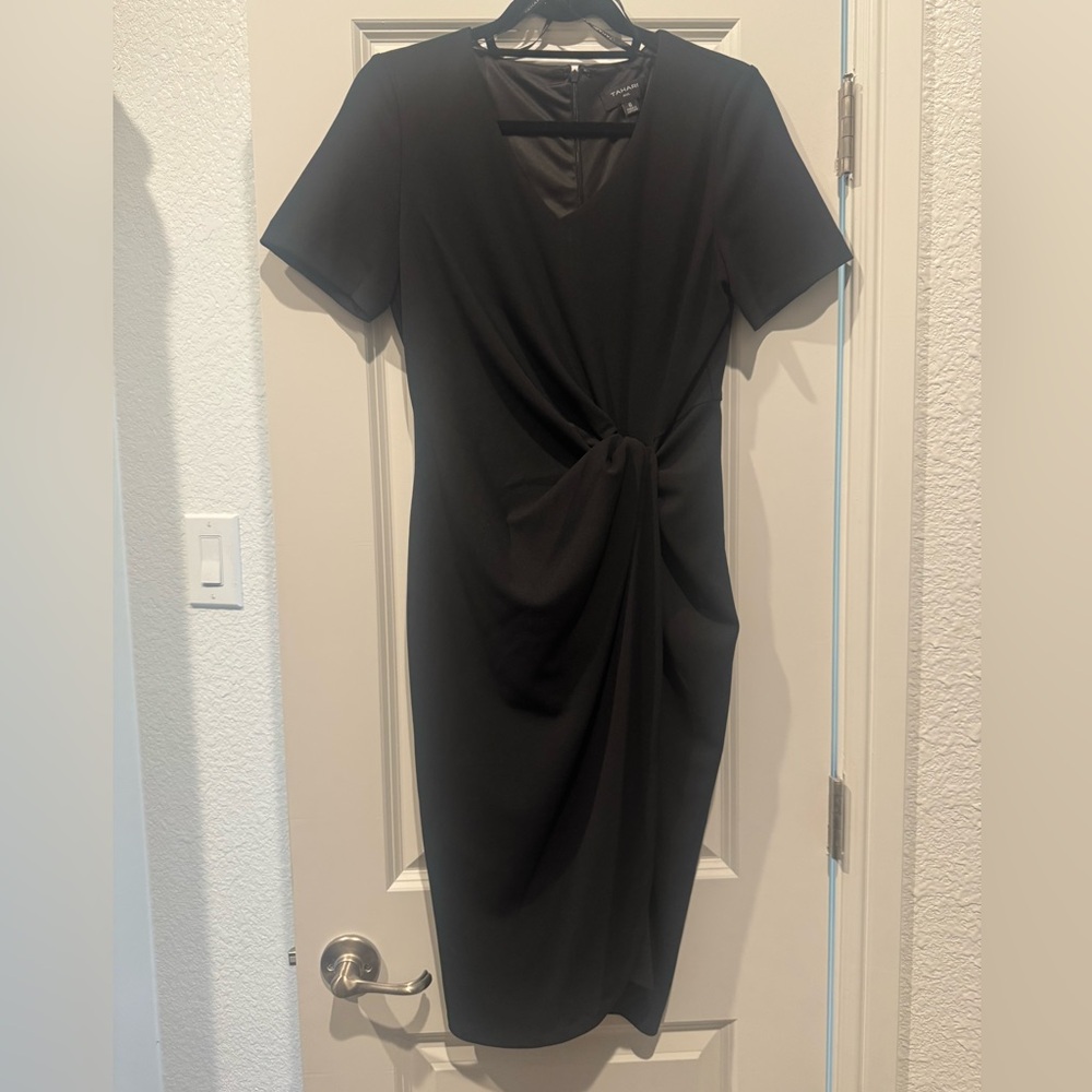 Tahari ASL Black V-Neck Faux Wrap Dress